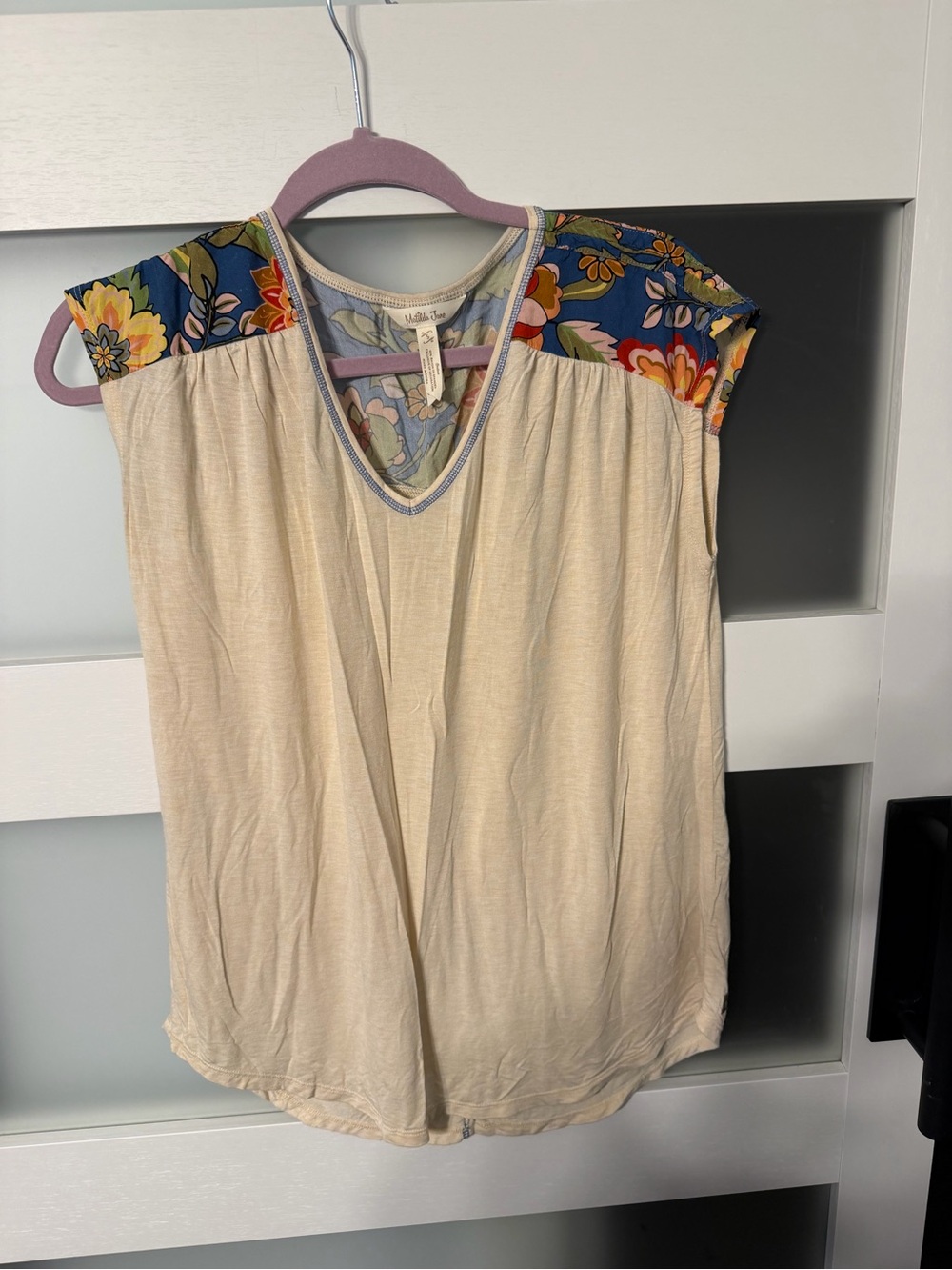 Matilda Jane Cream Tunic with Blue Floral Cap Sleeves